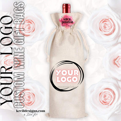 Custom Logo Wine Tote Bags — Personalized Branded Canvas Wine Tote for Businesses and Corporate Gifting — Fits 750ml Bottles and Our Skinny Tumblers — Krcil Designs Boutique, Gillette, WY