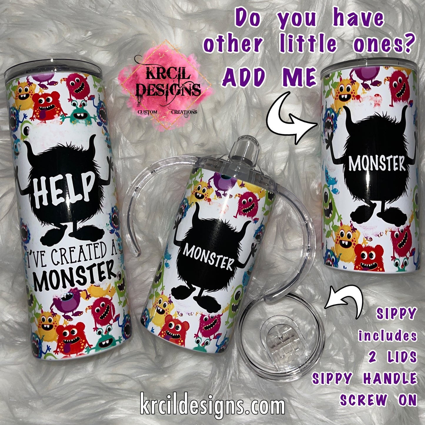 Brace yourself for cuteness overload with our Monster Mommy and Me Personalized Tumbler Set by Krcil Designs | Personalize It - add names, Mommy and Mini, Daddy and Mini | Not just for MOM get one for DAD | ADD 12oz.Tumblers perfect for the older kids | Additional Sippy Cups Available | Set includes 1-20oz./30oz. and 1-12oz. Sippy Cup | Insulated stainless steel tumblers include a plastic slide top lid and metal or plastic straw. SIPPY Cup Tumblers include 2 Lids-SIPPY Handle/Screw On. KrcilDesigns.com