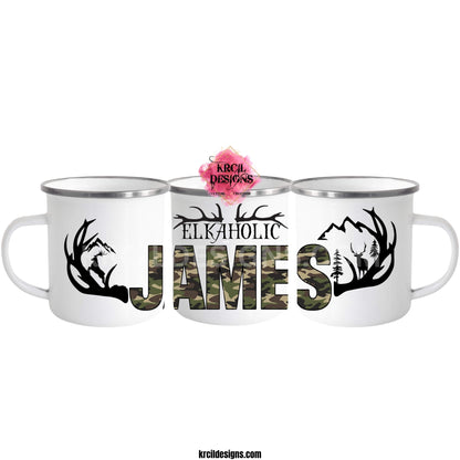 Personalized Coffee Mugs by Krcil Designs | Camouflage "ELKAHOLIC" Hunters Mugs | Let our custom coffee cups do the talking with our collection of personalized mugs. Personalize It - add name, monogram, make a one-of-a-kind picture collage photo cup - the picture-perfect present! For the ultimate coffee lovers gift, add our dish cloths and dish towels sets, they pair perfect with our coffee mugs. Shop Coffee Mugs at KrcilDesigns.com