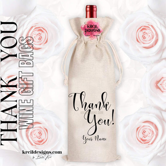 Thank You Personalized Wine Tote Bag — Custom Canvas Wine Tote for Gifting — Fits 750ml Bottles and Our Skinny Tumblers — Krcil Designs, Gillette, WY