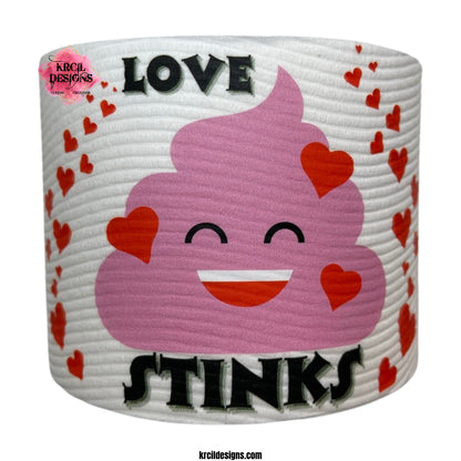 Valentines Funny Novelty Toilet Paper Roll Gag Gift | Pink Poop Emoji "LOVE STINKS" | Custom Toilet Paper by Krcil Designs |  Need a funny gift? These funny toilet paper rolls are the ultimate gift for those who love pranks. Personalized toilet paper roll, add face of the jokester in your family, add saying, and you have the cheapest custom gift you can find. Need a gift card holder? Insert cash or gift card into the middle. Design Your Own at KrcilDesigns.com