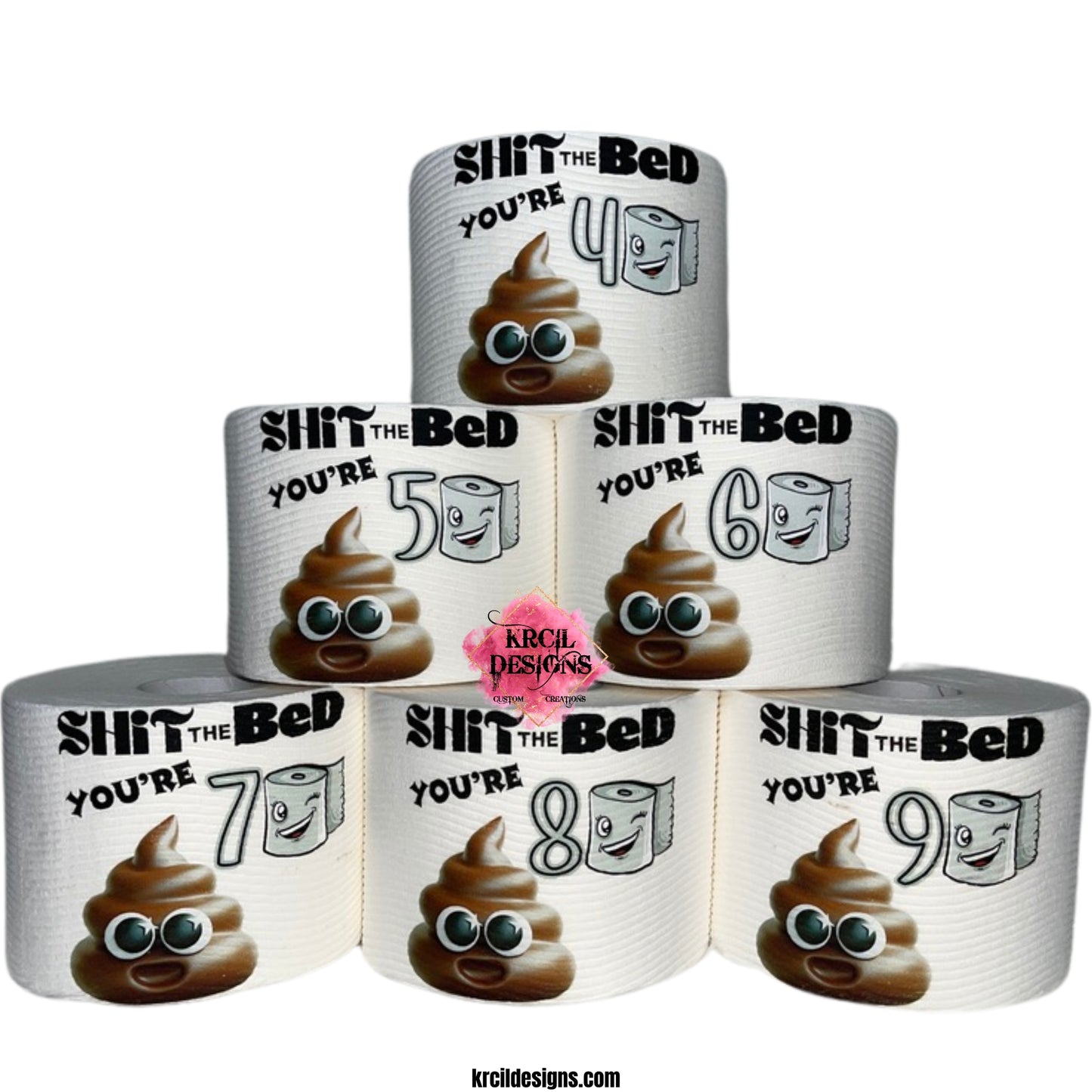 Birthday Funny Novelty Toilet Paper Roll Gag Gift "SHIT the BED You're [AGE]" Custom Toilet Paper by Krcil Designs | Need a funny gift? These funny toilet paper rolls are the ultimate gift for those who love pranks. Personalized toilet paper roll, add face of the jokester in your family, add saying, and you have the cheapest custom gift you can find. Need a gift card holder? Insert cash or gift card into the middle. Design Your Own at KrcilDesigns.com