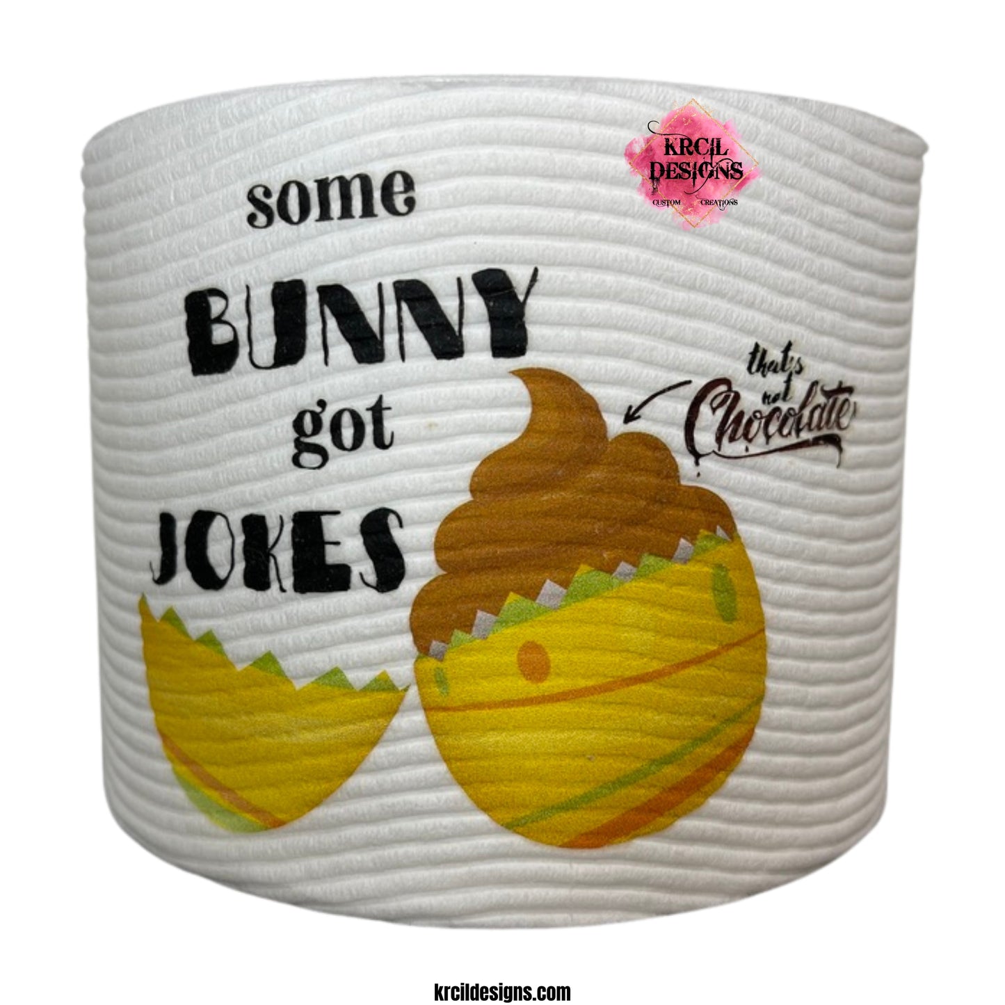 Easter Funny Novelty Toilet Paper Roll Gag Gift | Poop Emoji "some BUNNY got JOKES - that's not Chocolate" | Custom Toilet Paper by Krcil Designs | Need a funny gift? These funny toilet paper rolls are the ultimate gift for those who love pranks. Personalized toilet paper roll, add face of the jokester in your family, add saying, and you have the cheapest custom gift you can find. Need a gift card holder? Insert cash or gift card into the middle. Design Your Own at KrcilDesigns.com