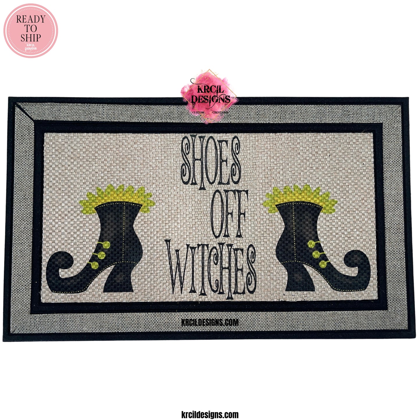 Shoes Off Witches Halloween Door Mat by Krcil Designs | Design Your Own Door Mats! Make your doorstep the talk of the town with our custom personalized doormats! Add a personal touch, add name, monogram, established date, or photos, for a one-of-a-kind personalized door mat. Calling all pet parents! Get your fur friends in on the action! Showcase your pet's pics — turn this into a pet door mat — and create a one-of-a-kind pet portrait! Add a garden flag! Shop Custom Door Mats at KrcilDesigns.com