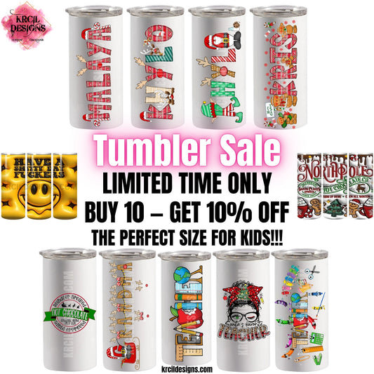 Tumblers Cups Sale | Design Your Own Tumblers with Krcil Designs! | Let our custom tumblers do the talking with our collection of personalized tumblers with names to a photo tumbler, make a one-of-a-kind picture collage photo tumbler - the picture-perfect present! Brand your business with our custom logo tumbler they make great business promotional products. Insulated stainless steel tumbler cup include a plastic slide top lid and metal or plastic straw. Customize yours at KrcilDesigns.com