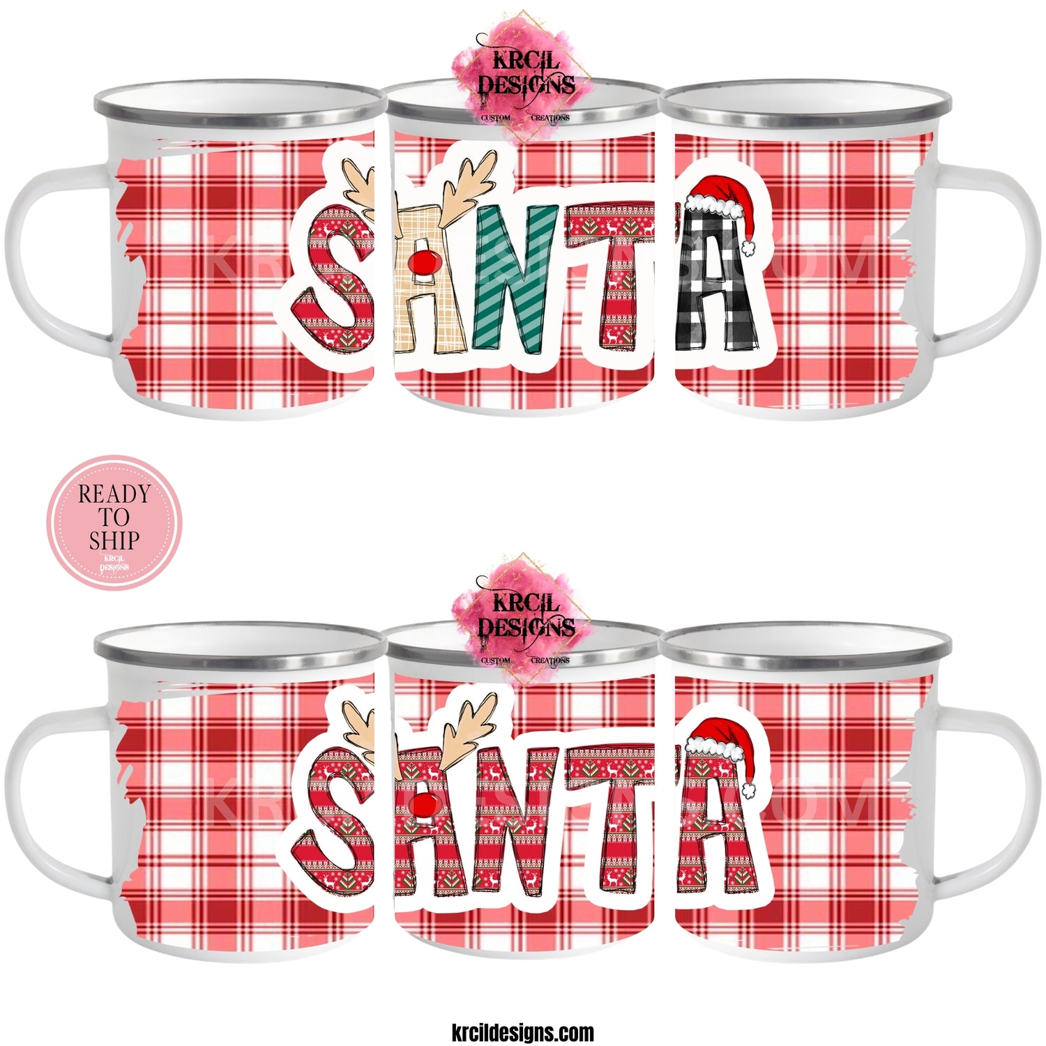 🎅🥛Santa Milk Mug | Christmas Coffee Cup by Krcil Designs | Add a dash of Christmas Magic to the little ones' holiday traditions with our Santa Mugs! Santa only visits once a year, so why not get Santa his very own Santa milk mug? One with his name on it! Our milk for Santa mug, is adorned in red and white plaid and features Santa's name in our festive holiday letters. So, this Christmas Eve give Santa his own Christmas Mug with his cookies. Shop Christmas Gifts at KrcilDesigns.com