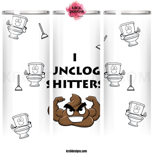Potty-rific I UNCLOG SHITTERS Toilets & Plungers Plumbers Tumbler by Krcil Designs | Featuring a Flexing Muscle Poop Emoji. | Let our custom tumblers do the talking with our collection of personalized tumblers. Personalize It - add name, monogram, picture collage photo tumbler - the picture-perfect present! For the ultimate gift, add a t-shirt, accessorize with a tote bag. Insulated stainless steel tumblers include a plastic slide top lid and metal/plastic straw. Shop Tumblers at KrcilDesigns.com