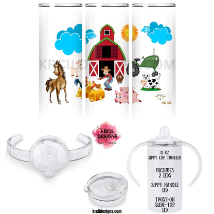 Old MacDonald Farm SIPPY Cup Personalized Tumbler by Krcil Designs | Design Your Own SIPPY Cup Tumbler with Krcil Designs! | Let our custom tumblers do the talking with our collection of personalized tumblers. Personalize It - add name, initials, monogram, make a one-of-a-kind picture collage photo tumbler - the picture-perfect present! For the ultimate gift, add a personalized puzzle or personalized tote bag. SIPPY Tumblers include 2 Lids-SIPPY Handle Lid and Screw On Lid. Shop Tumblers at KrcilDesigns.com