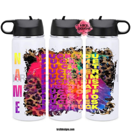 krcil designs custom cheetah print water bottle, sassy f-bomb tie-dye cup, personalized 32oz stainless steel gift, gillette wyoming