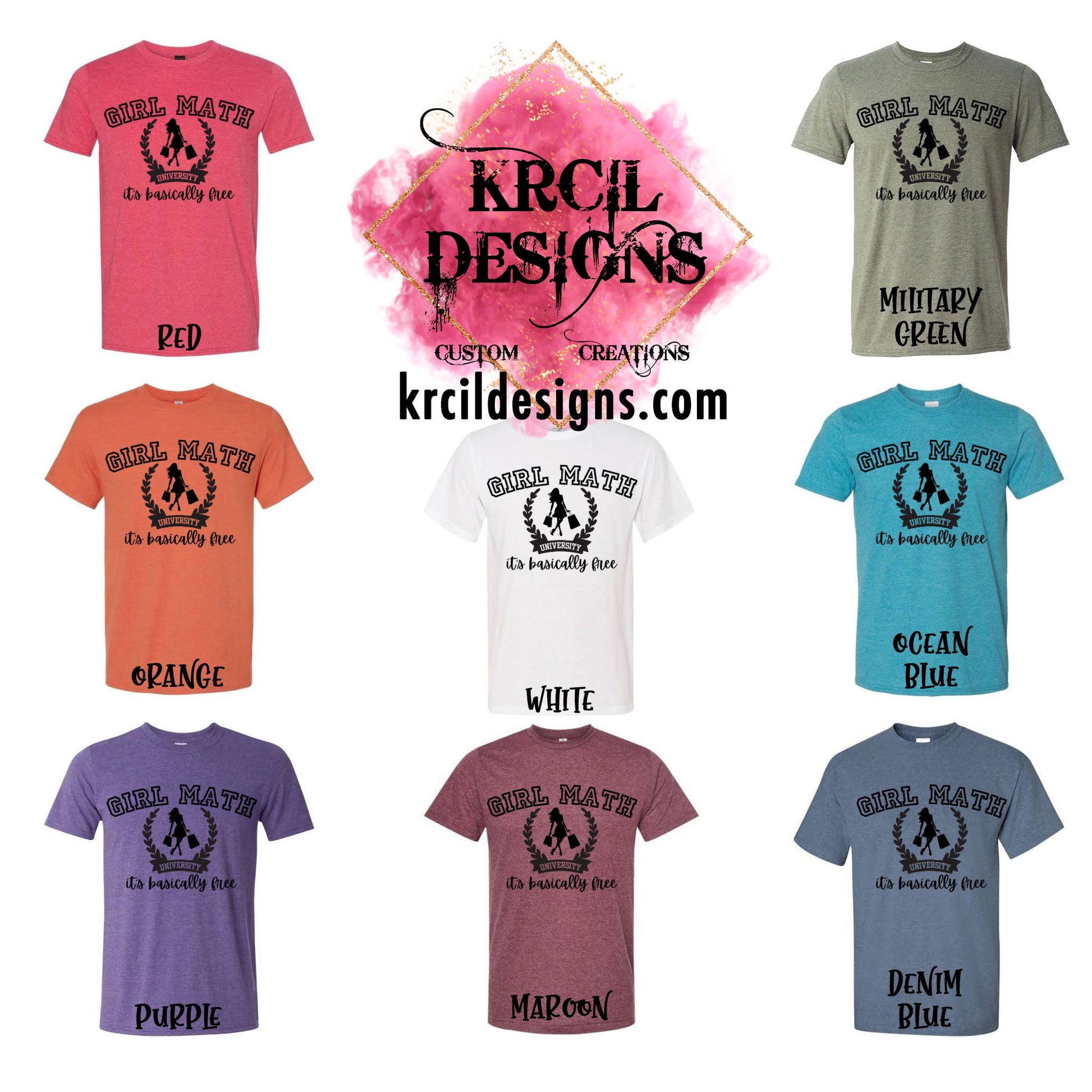 Unisex T-Shirts Color Chart | Design Your Own T-Shirt with Krcil Designs! | Custom T-Shirts, picture tees, photo t-shirts, sarcastic funny tees, special occasion t-shirts, birthday t-shirts, bride-to-be bride tribe t-shirts. Brand your business with our business logo t-shirts they make great business promotional products. Our unisex t-shirts are soft, cozy, cotton/poly blend, we offer a wide selection of colors and styles. Give the ultimate gift, add a cup, accessorize with a tote bag! KrcilDesigns.com