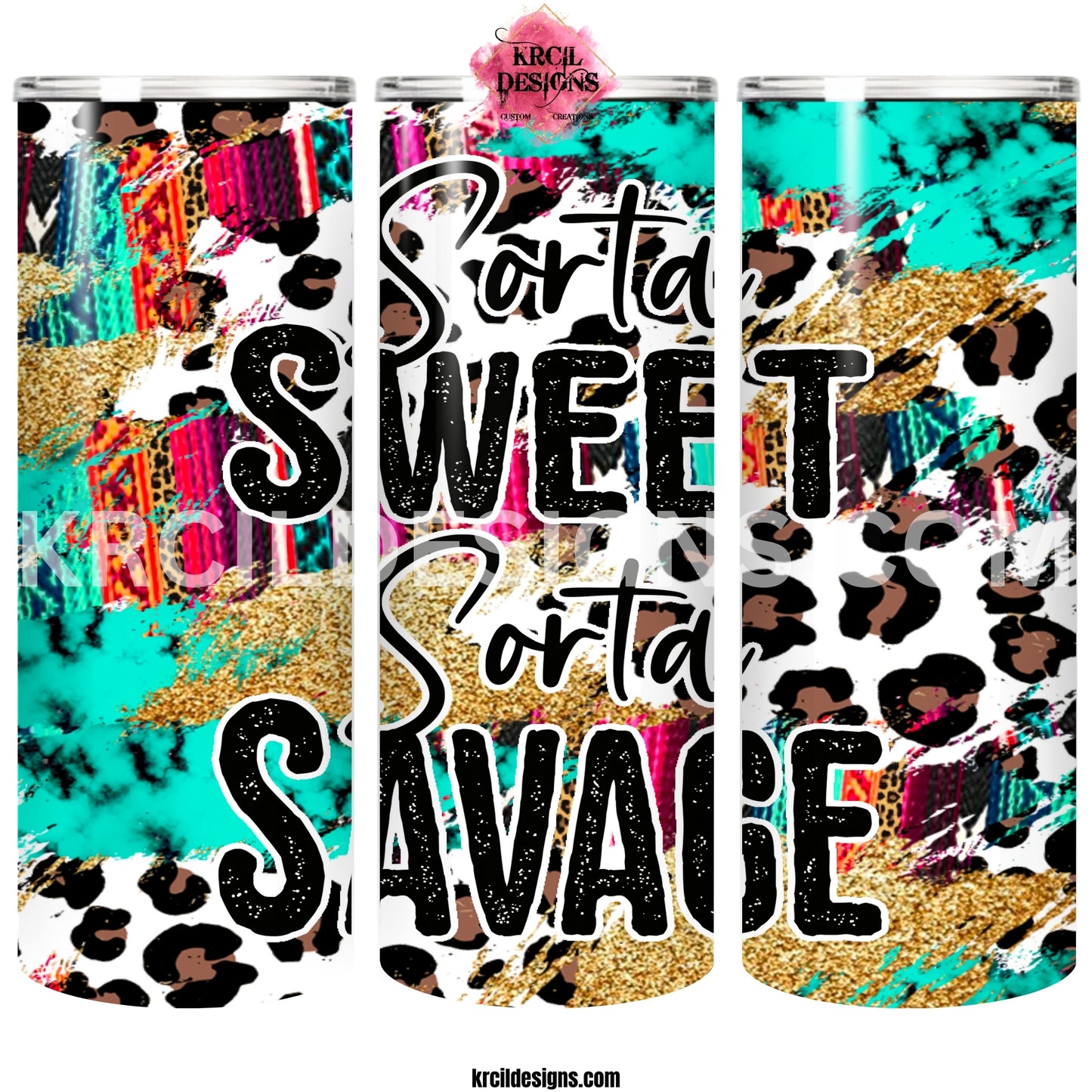 Sorta Sweet Sorta Savage Cheetah Print Tumbler by Krcil Designs | Rise and Shine—Cheetah Print Lovers! This coffee tumbler features a funny quote that's sure to perk up your day and start it with a smile! This custom tumbler features a bold and fierce cheetah print combined with a hint of country, it's bright and cheery—and it's perfect for all you wild coffee lovers out there! Give it a personal touch, add name, make it a one-of-a-kind personalized tumbler. Shop Cheetah Print Gifts at KrcilDesigns.com