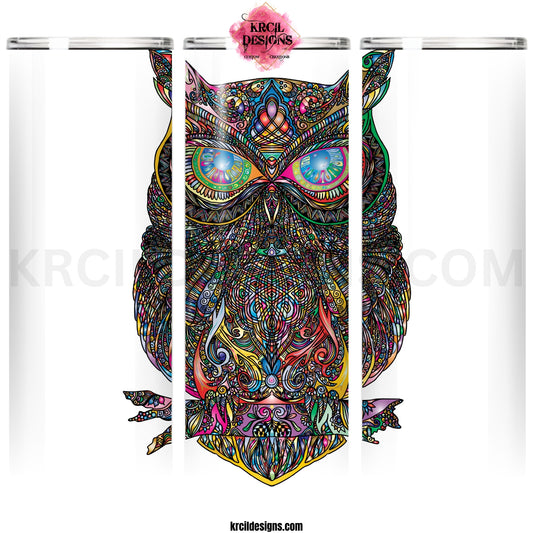 Prism Mandala Owl Personalized Tumbler by Krcil Designs | Let our custom tumblers do the talking with our collection of personalized tumblers. Personalize It - add name, monogram, picture collage photo tumbler - the picture-perfect present! For the ultimate gift, add a t-shirt, or accessorize with a custom tote bag. Insulated stainless steel tumblers include a plastic slide top lid and metal or plastic straw. KrcilDesigns.com