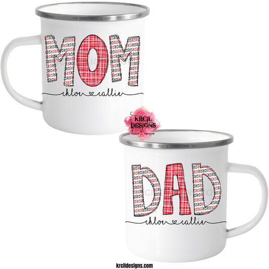 Your Family Name Valentines Mug | Personalized Valentine's Coffee Cup by Krcil Designs | Bring a touch of sweetness to the whole family this Valentine's Day with our whimsical Valentines Mugs, featuring your name or title! Perfect for Mom, Dad, Grandma, Grandpa, MiMi, Nana, Papa! Add kids names! Perfect for movie night, just add hot cocoa, top with marshmallows, and don't forget the sprinkles! Great family gift idea for Valentine's Day! Design Your Own Personalized Mugs at KrcilDesigns.com