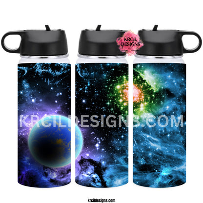 Explore the Stars | Galaxy Personalized Water Bottle by Krcil Designs | Get ready for an out-of-this-world universal masterpiece! With a cosmic pattern that'll leave you starstruck! | Let our custom water bottles do the talking with our collection of personalized water bottles. Personalize It - add name, monogram. For the ultimate gift, add a t-shirt, or accessorize with a custom tote bag. Insulated stainless steel water bottles include 2 lids-wide mouth/flip top straw. KrcilDesigns.com