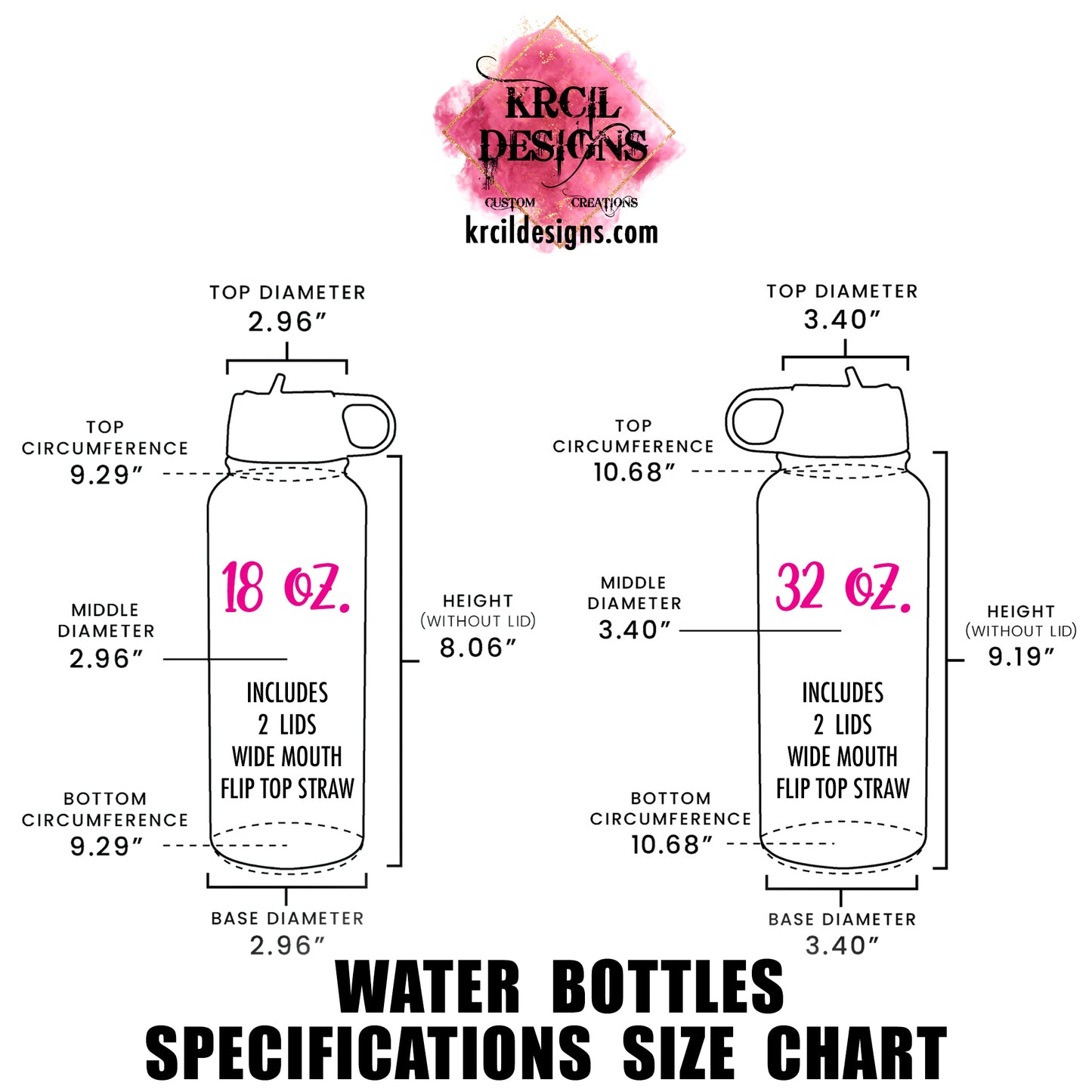 Water Bottle Specifications | Design Your Own Water Bottles with Krcil Designs! Turn your favorite memories into stunning custom water bottles. From a single photo to a picture collage. Pet Parent—Get your fur friends in on the action! Showcase your pet's pics! Add a personal touch, add name, photos, your favorite quote, for a one-of-a-kind personalized water bottle. Hydrate in style with our stainless steel water bottle—perfect for on-the-go hydration! H2O To Go! Shop Personalized Gifts at KrcilDesigns.com