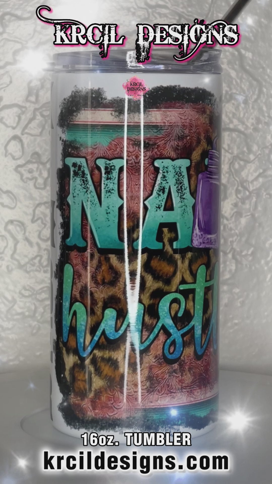 "Nail Hustler" Personalized Tumbler by Krcil Designs | For the nail tech that's a little bit country and a little bit rock 'n roll. | Let our custom tumblers do the talking with our collection of personalized tumblers. Personalize It - add name, monogram, picture collage photo tumbler - the picture-perfect present! For the ultimate gift, add a t-shirt, or accessorize with a custom tote bag. Insulated stainless steel tumblers include a plastic slide top lid and metal or plastic straw. KrcilDesigns.com