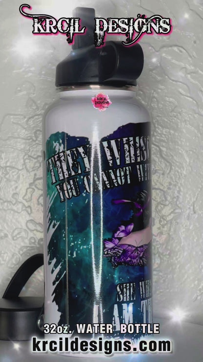 Butterfly Girl I Am The Storm Quote Water Bottle by Krcil Designs | Hydrate with courage and strength with our Quote Water Bottle! This custom water bottle features a colorful backdrop, a beautiful butterfly girl, and the I Am The Storm Quote. This hydro water bottle is the ultimate motivational gift for those who love the I Am The Storm Quote! Add a personal touch, add name, your favorite quote, for a one-of-a-kind personalized water bottle. Shop Inspirational Gifts at KrcilDesigns.com