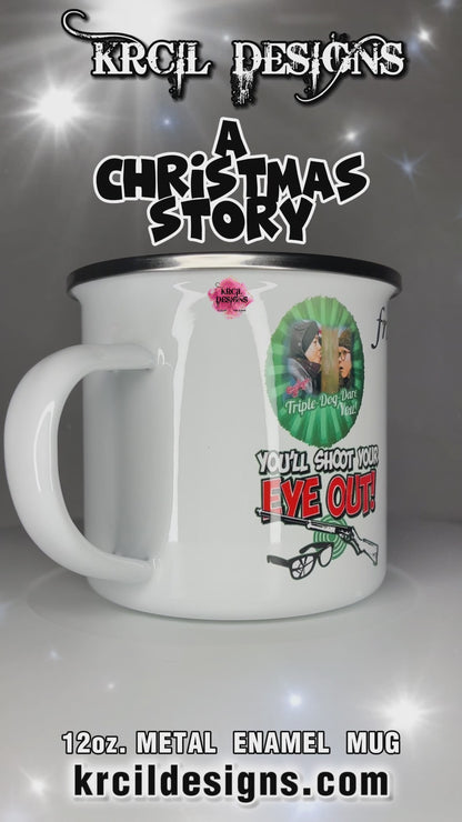 krcil designs funny christmas mugs, you'll shoot your eye out personalized enamel camp mug, sassy holiday movie quote gifts, gillette wyoming