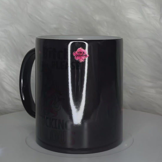 Funny Coffee Mugs by Krcil Designs | "Bitch Please I'm Fucking Fabulous" Rainbow Unicorn Magic Mugs | Our Magic Mugs are black color change coffee cups, when you add hot liquid, they change from black to white, revealing your design, it’s like magic, and that’s why we named them our Magic Mugs. For the ultimate coffee lovers gift, add our dish cloths and dish towels sets, they pair perfect with our coffee mugs. Shop Coffee Mugs at KrcilDesigns.com