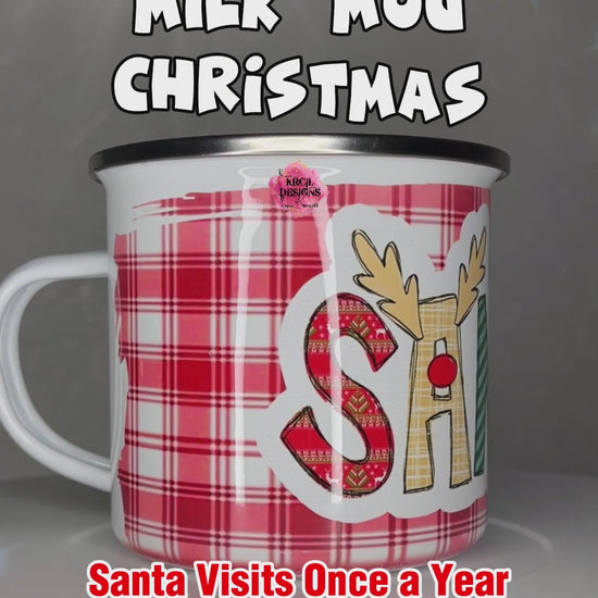 🎅🥛Santa Milk Mug Style Christmas | Christmas Coffee Cup by Krcil Designs | Add a dash of Christmas Magic to the little ones' holiday traditions with our Santa Mugs! Santa only visits once a year, so why not get Santa his very own Santa milk mug? One with his name on it! Our milk for Santa mug, is adorned in red and white plaid and features Santa's name in our festive holiday letters. So, this Christmas Eve give Santa his own Christmas Mug with his cookies. Shop Christmas Gifts at KrcilDesigns.com