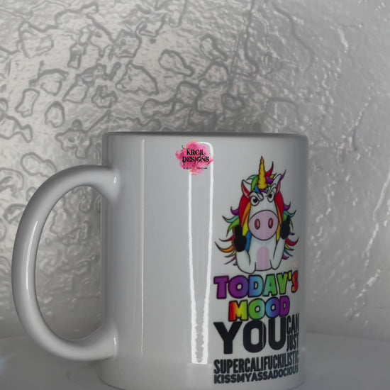 Unicorn "Today's Mood" | Donkey "Not Your Basic Jackass" | Uni-Donk Duo Coffee Cup by Krcil Designs | Let our custom coffee cups do the talking with our collection of personalized coffee cups. Personalize It - add name, monogram, make a one-of-a-kind picture collage photo cup - the picture-perfect present! Add our dish cloth and tea towel set, perfectly paired with our cups and mugs. For the ultimate coffee lovers gift, explore our sets and bundles. KrcilDesigns.com