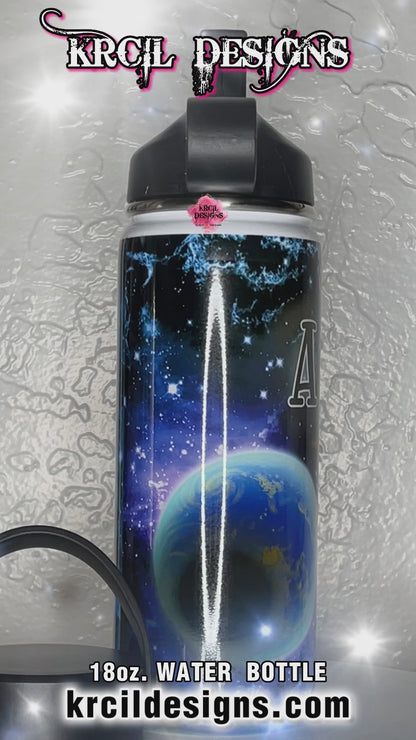 Explore the Stars | Galaxy Personalized Water Bottle by Krcil Designs | Get ready for an out-of-this-world universal masterpiece! With a cosmic pattern that'll leave you starstruck! | Let our custom water bottles do the talking with our collection of personalized water bottles. Personalize It - add name, monogram. For the ultimate gift, add a t-shirt, or accessorize with a custom tote bag. Insulated stainless steel water bottles include 2 lids-wide mouth/flip top straw. KrcilDesigns.com