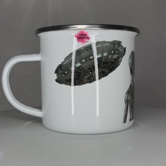 UFO & Aliens Personalized Coffee Mugs by Krcil Designs | Attention Earthlings! Beam up your morning brew to the next galaxy while you await the arrival of your next UFO. | Let our custom coffee cups do the talking with our collection of personalized mugs. Personalize It - add name, monogram. For the ultimate coffee lovers gift, add our dish cloths and dish towels sets, they pair perfect with our coffee mugs. Shop Coffee Mugs at KrcilDesigns.com