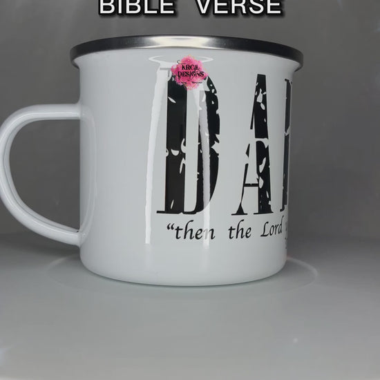 Your Name Religious Bible Verse Camp Mug Personalized Metal Enamel Mug by Krcil Designs | Let our custom coffee cups do the talking with our collection of personalized coffee cups. Personalize It - add name, monogram, make a one-of-a-kind picture collage photo cup - the picture-perfect present! Add our dish cloth and tea towel set, perfectly paired with our cups and mugs. For the ultimate coffee lovers gift, explore our sets and bundles. KrcilDesigns.com