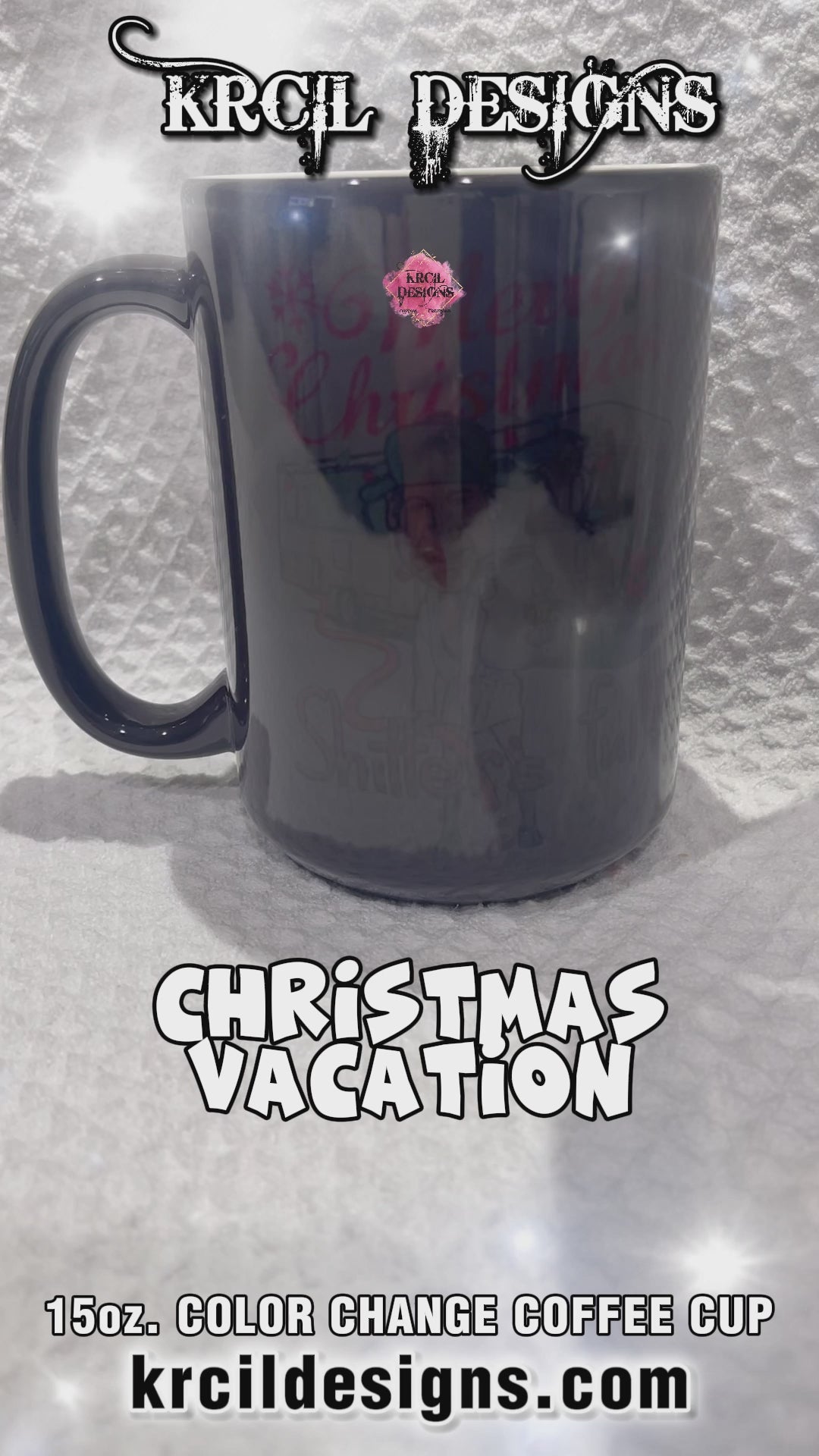 "Merry Christmas Shitter's Full" National Lampoon's Christmas Vacation Christmas Mugs Magic Mugs by Krcil Designs | Our Magic Mugs are black color change coffee cups, when you add hot liquid, they change from black to white, revealing your design, it’s like magic, and that’s why we named them our Magic Mugs. For the ultimate coffee lovers gift, add our dish cloths and dish towels sets, they pair perfect with our coffee mugs. Shop Coffee Mugs at KrcilDesigns.com