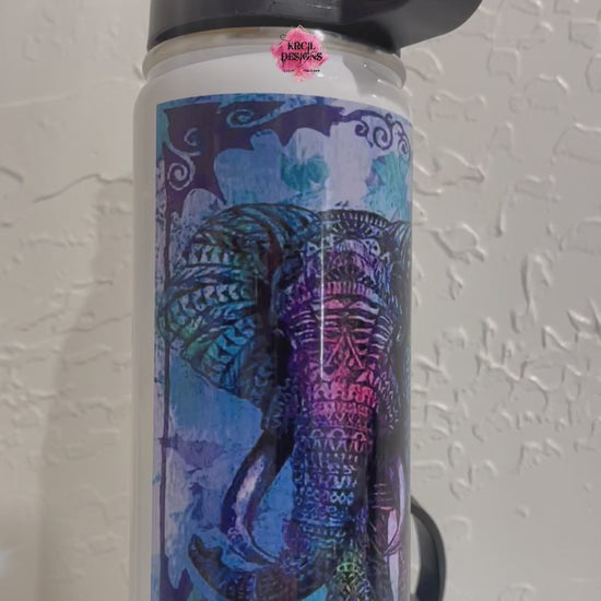 Elephant Personalized Water Bottle by Krcil Designs | Don't be the elephant in the room...It's not just any ordinary water bottle, it's "trunk-errific"! | Let our custom water bottles do the talking with our collection of personalized water bottles. Personalize It - add name, monogram. For the ultimate gift, add a t-shirt, or accessorize with a custom tote bag. Insulated stainless steel water bottles include 2 lids-wide mouth/flip top straw. KrcilDesigns.com