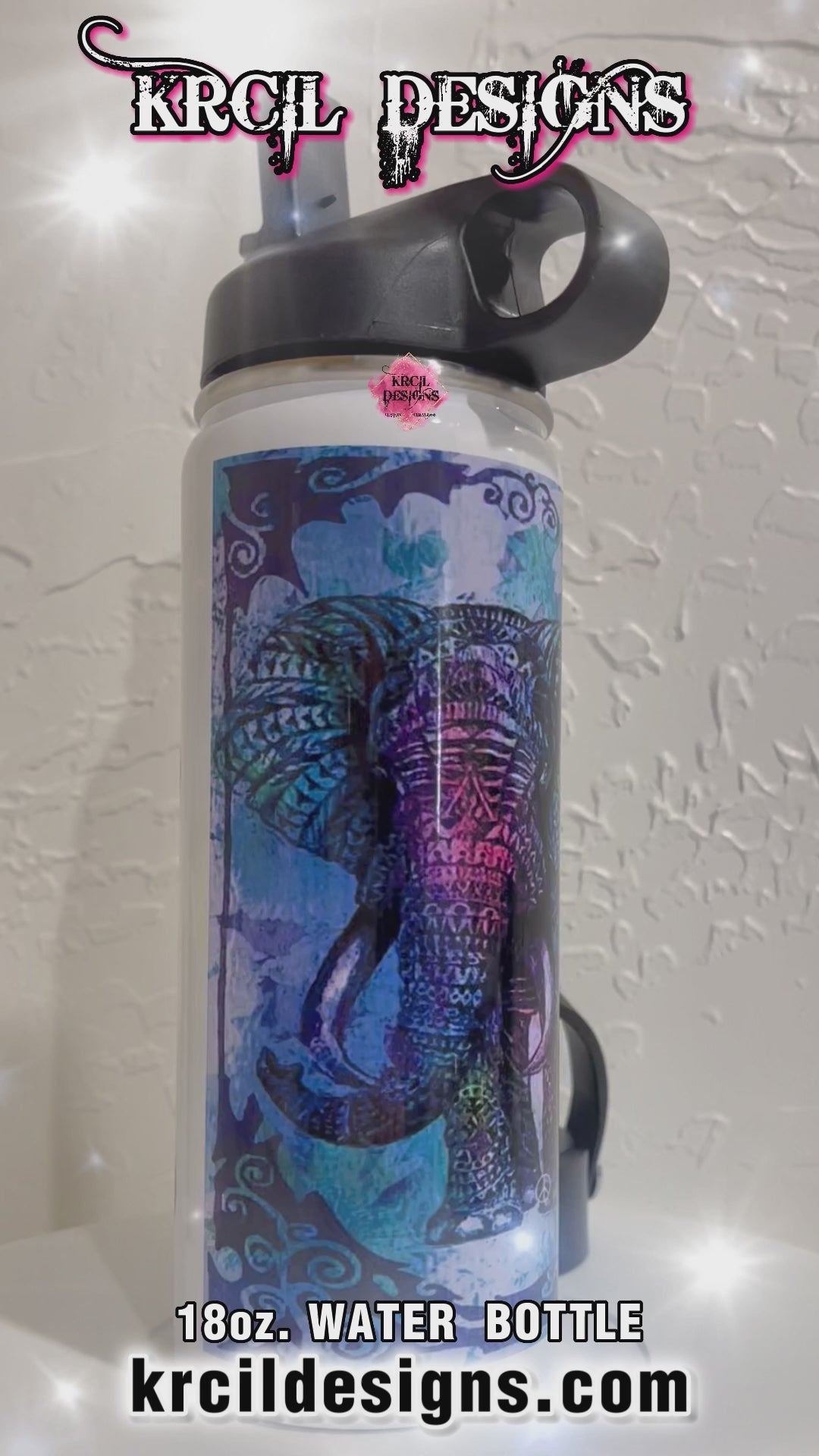 Elephant Personalized Water Bottle by Krcil Designs | Don't be the elephant in the room...It's not just any ordinary water bottle, it's "trunk-errific"! | Let our custom water bottles do the talking with our collection of personalized water bottles. Personalize It - add name, monogram. For the ultimate gift, add a t-shirt, or accessorize with a custom tote bag. Insulated stainless steel water bottles include 2 lids-wide mouth/flip top straw. KrcilDesigns.com