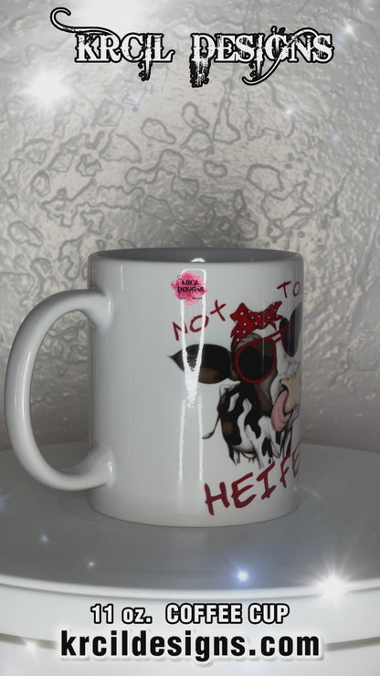 Moo-Sive Attitude Cow Mug "NOT TODAY HEIFER" Funny Cow Coffee Cup by Krcil Designs | Let our custom coffee cups do the talking with our collection of personalized coffee cups. Personalize It - add name, monogram, make a one-of-a-kind picture collage photo cup - the picture-perfect present! Add our dish cloth and tea towel set, perfectly paired with our cups and mugs. For the ultimate coffee lovers gift, explore our sets and bundles. KrcilDesigns.com