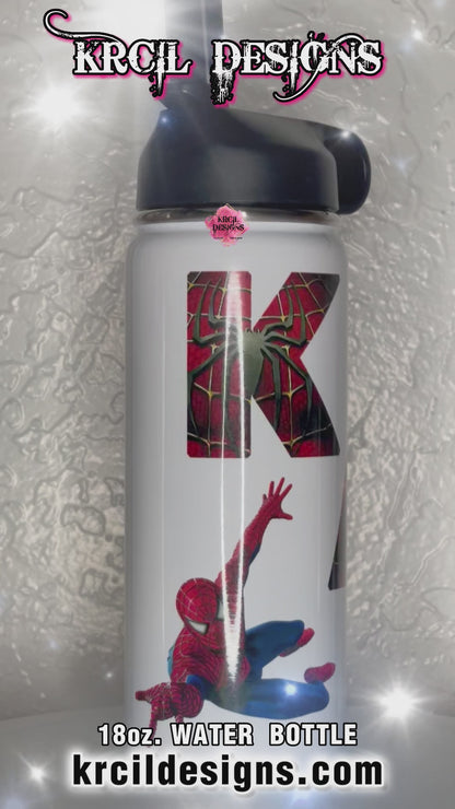 Spider-Man Personalized Water Bottle by Krcil Designs | Spider-Man fans, are you ready to "web" your thirst? We're here to save the day! Swing into hydration with your friendly neighborhood hero. | Let our custom water bottles do the talking with our collection of personalized water bottles. Personalize It - add name, monogram. For the ultimate gift, add a t-shirt, or accessorize with a custom tote bag. Insulated stainless steel water bottles include 2 lids-wide mouth/flip top straw. KrcilDesigns.com